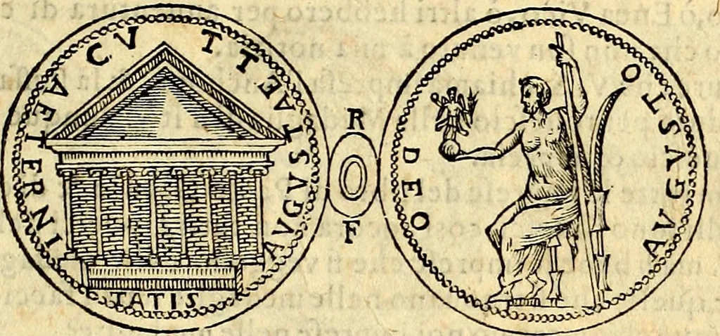 An illustration from Dialoghi di don Antonio Agostini archivescovo di Taracona, intorno alle medaglie, inscrittioni, & altre antichità, 1625, leaf 40