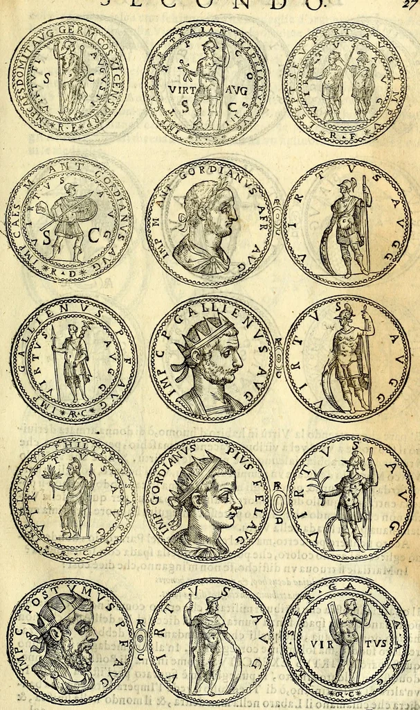 An illustration from Dialoghi di don Antonio Agostini archivescovo di Taracona, intorno alle medaglie, inscrittioni, & altre antichità, 1625, leaf 42