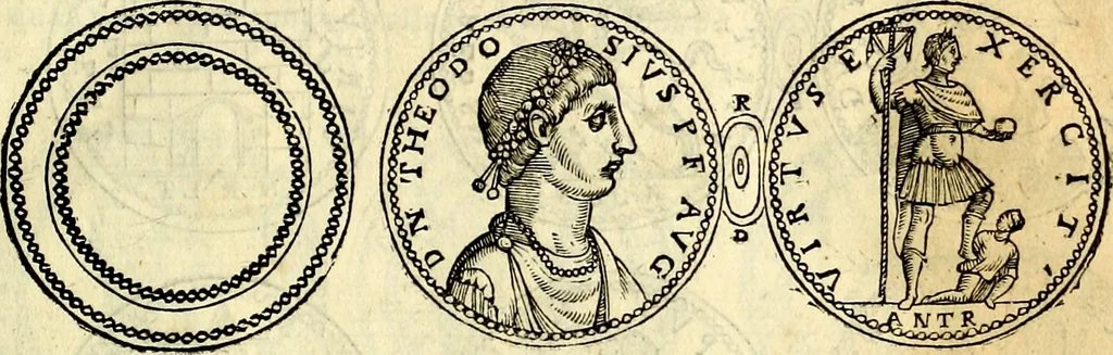 An illustration from Dialoghi di don Antonio Agostini archivescovo di Taracona, intorno alle medaglie, inscrittioni, & altre antichità, 1625, leaf 44