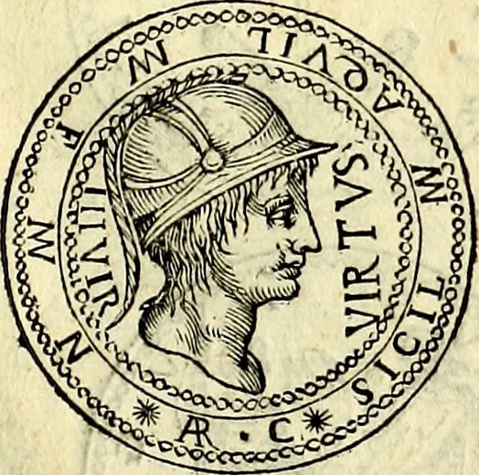 An illustration from Dialoghi di don Antonio Agostini archivescovo di Taracona, intorno alle medaglie, inscrittioni, & altre antichità, 1625, leaf 44