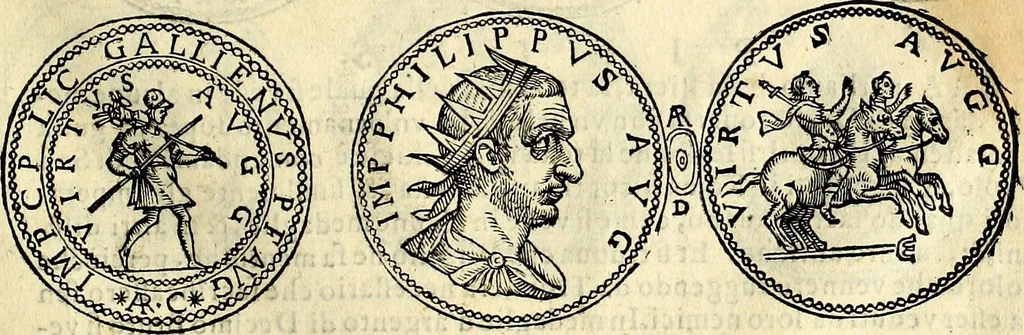 An illustration from Dialoghi di don Antonio Agostini archivescovo di Taracona, intorno alle medaglie, inscrittioni, & altre antichità, 1625, leaf 44