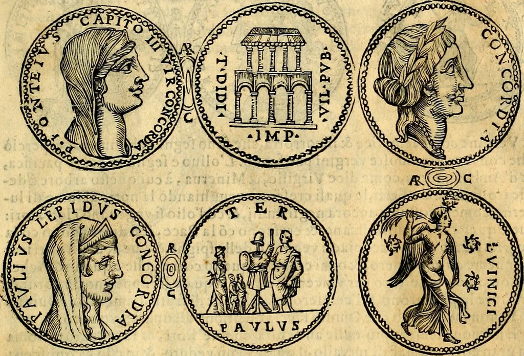 An illustration from Dialoghi di don Antonio Agostini archivescovo di Taracona, intorno alle medaglie, inscrittioni, & altre antichità, 1625, leaf 56