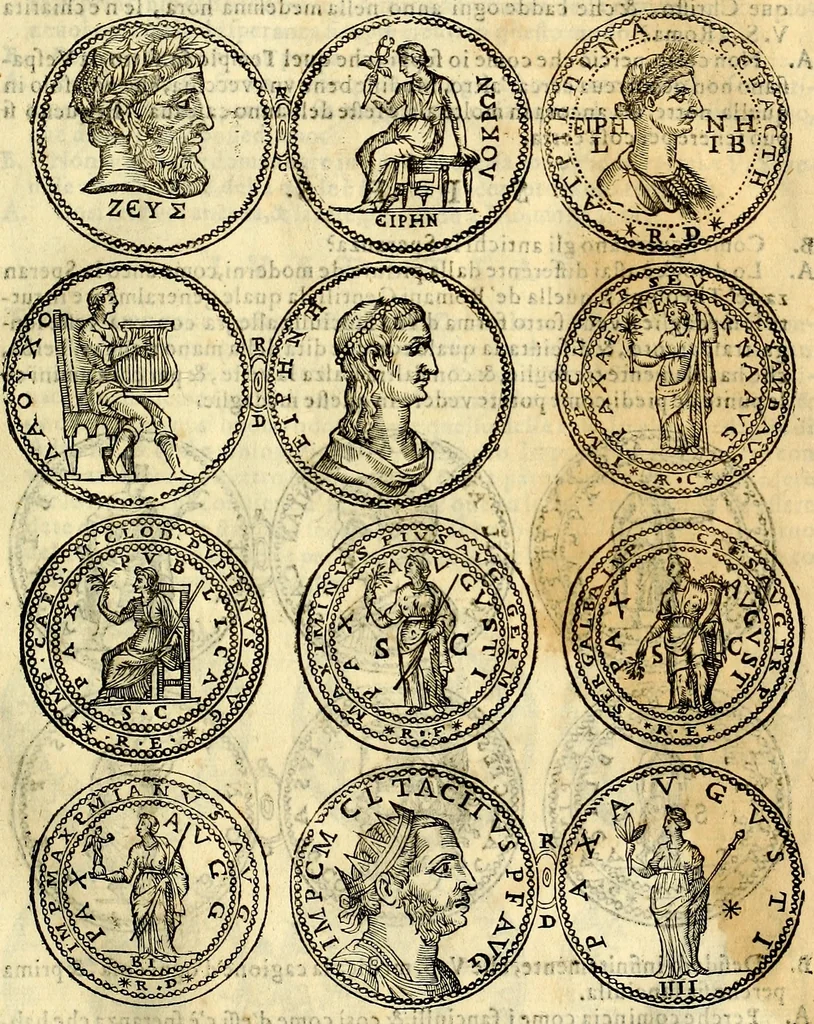 An illustration from Dialoghi di don Antonio Agostini archivescovo di Taracona, intorno alle medaglie, inscrittioni, & altre antichità, 1625, leaf 58