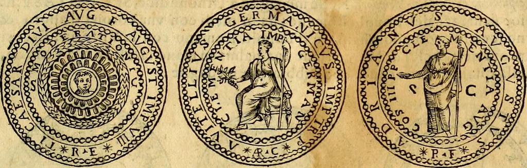 An illustration from Dialoghi di don Antonio Agostini archivescovo di Taracona, intorno alle medaglie, inscrittioni, & altre antichità, 1625, leaf 62