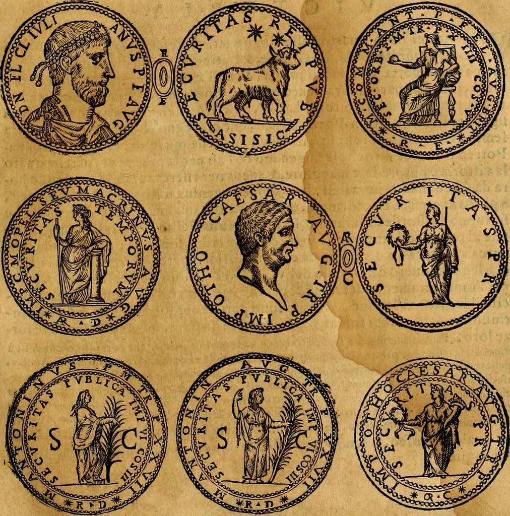 An illustration from Dialoghi di don Antonio Agostini archivescovo di Taracona, intorno alle medaglie, inscrittioni, & altre antichità, 1625, leaf 64