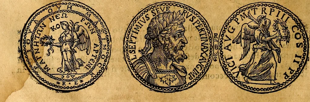 An illustration from Dialoghi di don Antonio Agostini archivescovo di Taracona, intorno alle medaglie, inscrittioni, & altre antichità, 1625, leaf 65