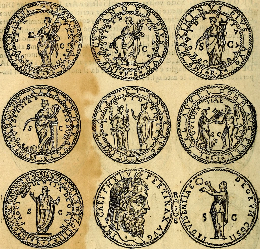 An illustration from Dialoghi di don Antonio Agostini archivescovo di Taracona, intorno alle medaglie, inscrittioni, & altre antichità, 1625, leaf 73