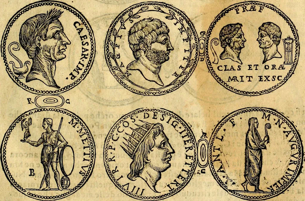 An illustration from Dialoghi di don Antonio Agostini archivescovo di Taracona, intorno alle medaglie, inscrittioni, & altre antichità, 1625, leaf 74