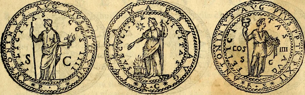 An illustration from Dialoghi di don Antonio Agostini archivescovo di Taracona, intorno alle medaglie, inscrittioni, & altre antichità, 1625, leaf 76