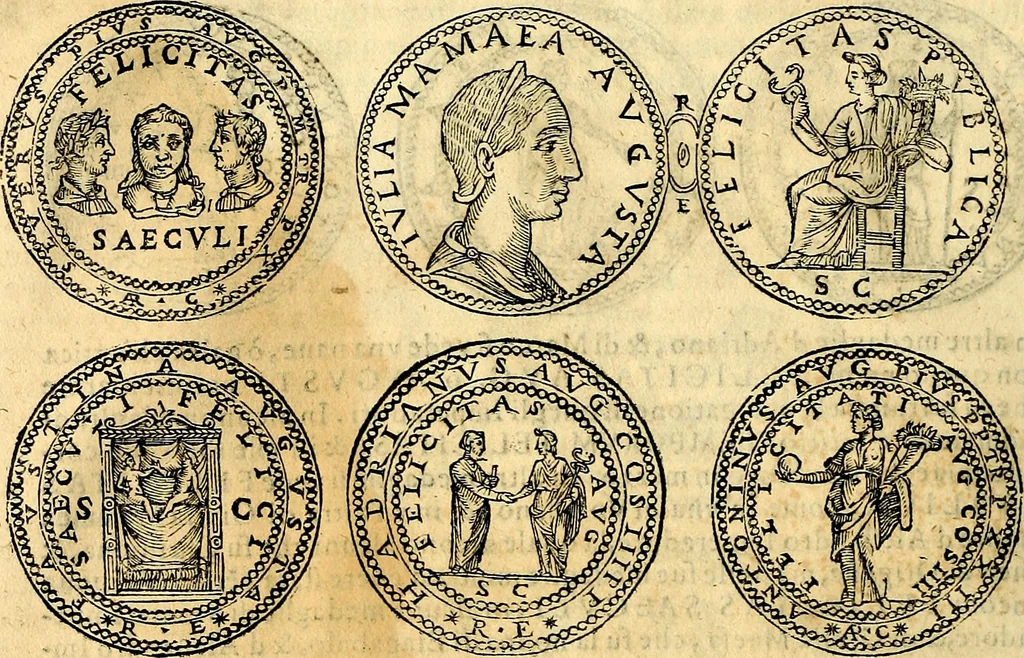 An illustration from Dialoghi di don Antonio Agostini archivescovo di Taracona, intorno alle medaglie, inscrittioni, & altre antichità, 1625, leaf 77