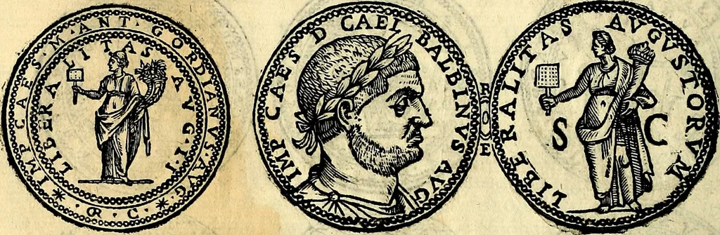 An illustration from Dialoghi di don Antonio Agostini archivescovo di Taracona, intorno alle medaglie, inscrittioni, & altre antichità, 1625, leaf 81