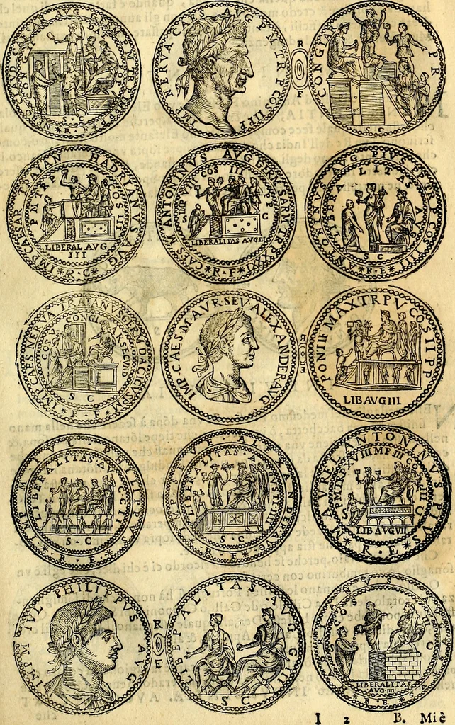 An illustration from Dialoghi di don Antonio Agostini archivescovo di Taracona, intorno alle medaglie, inscrittioni, & altre antichità, 1625, leaf 82