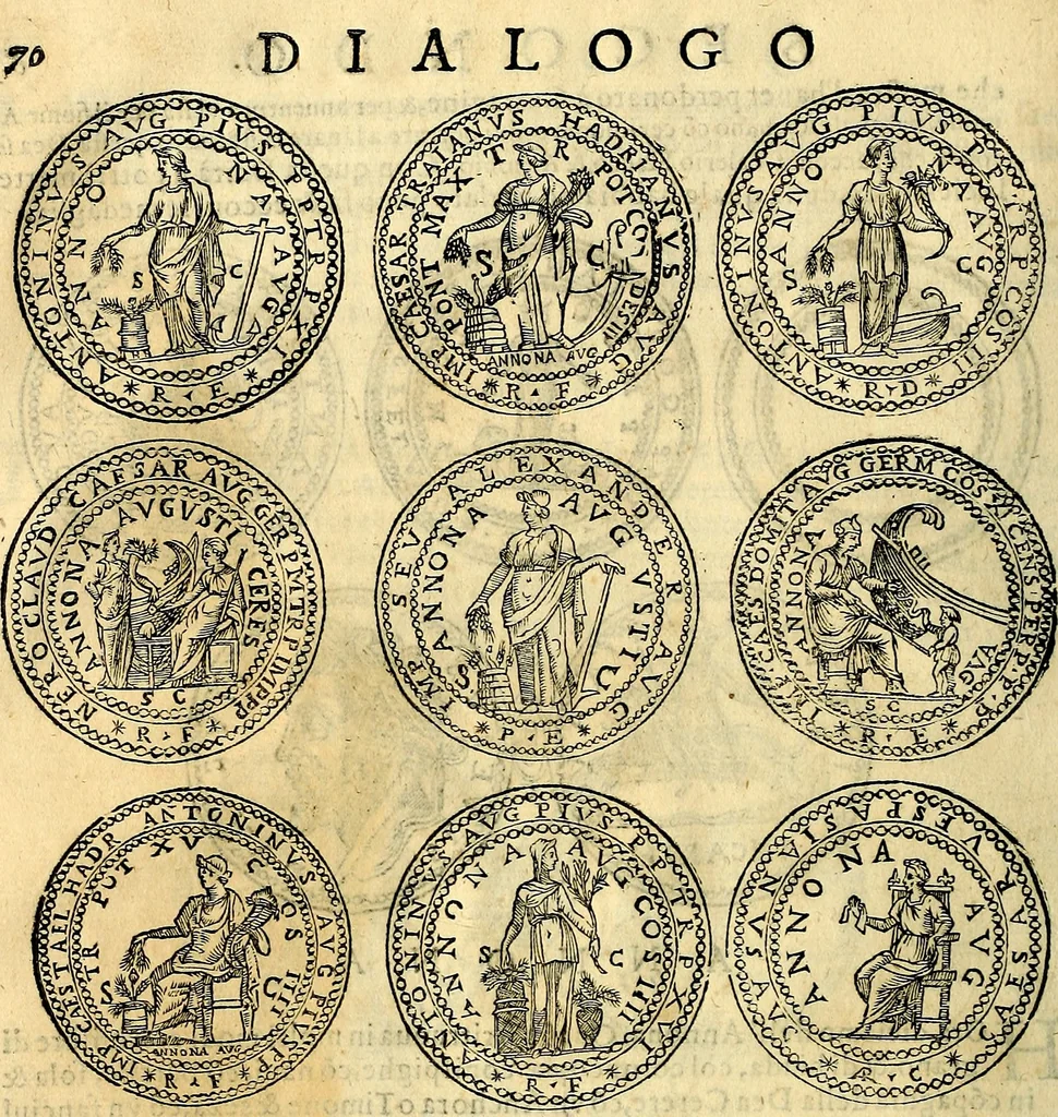 An illustration from Dialoghi di don Antonio Agostini archivescovo di Taracona, intorno alle medaglie, inscrittioni, & altre antichità, 1625, leaf 85