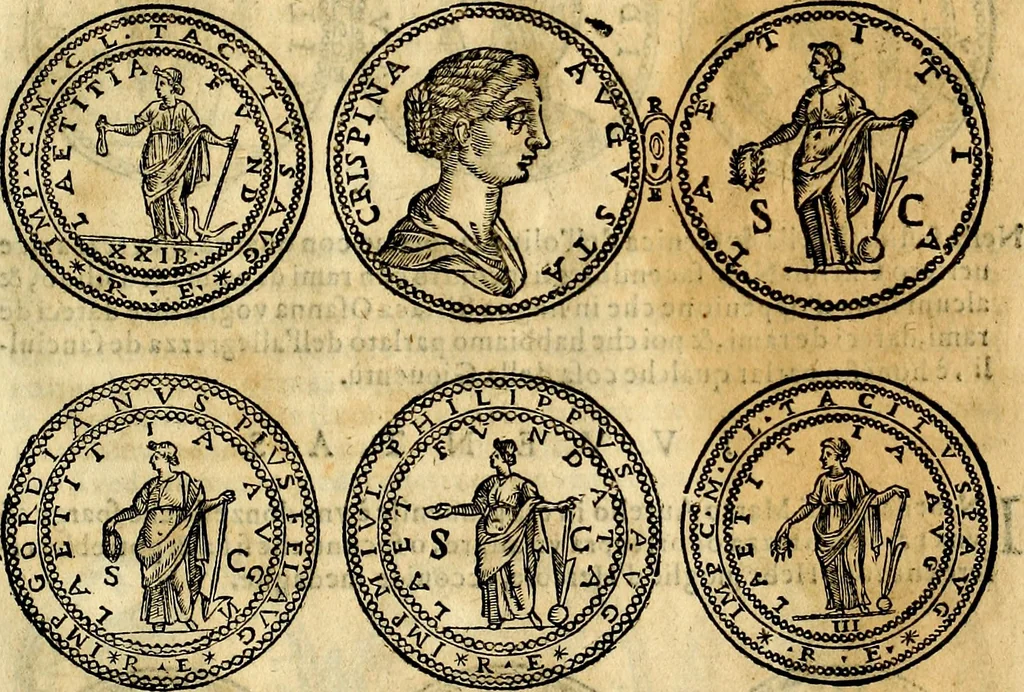 An illustration from Dialoghi di don Antonio Agostini archivescovo di Taracona, intorno alle medaglie, inscrittioni, & altre antichità, 1625, leaf 90