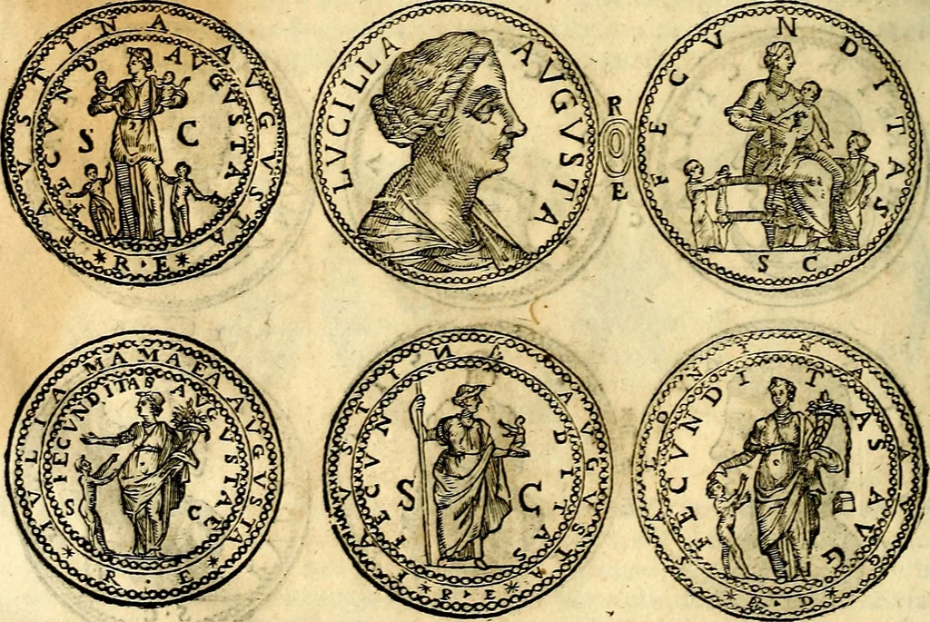 An illustration from Dialoghi di don Antonio Agostini archivescovo di Taracona, intorno alle medaglie, inscrittioni, & altre antichità, 1625, leaf 93