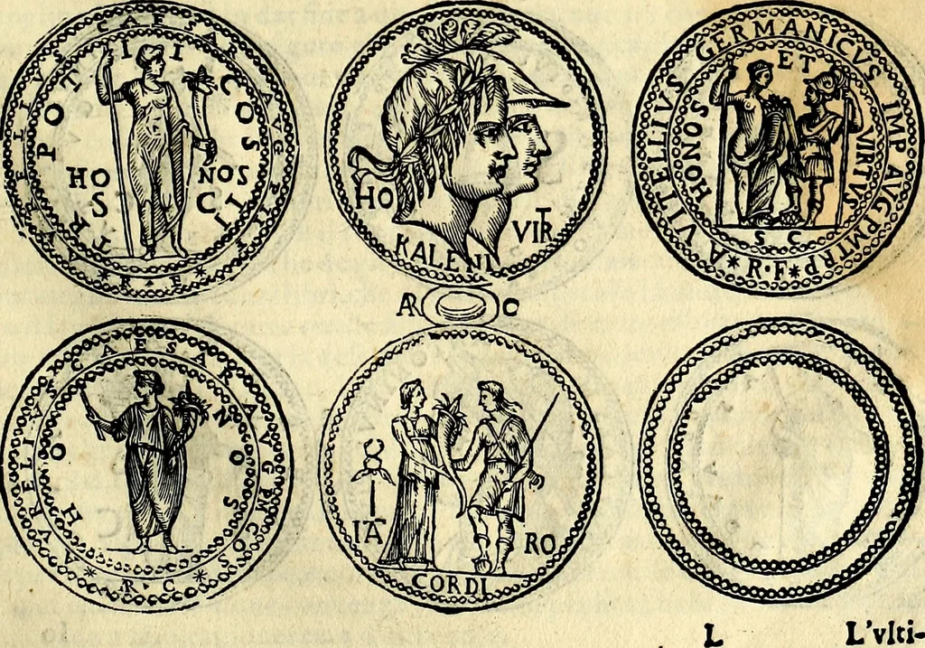 An illustration from Dialoghi di don Antonio Agostini archivescovo di Taracona, intorno alle medaglie, inscrittioni, & altre antichità, 1625, leaf 96