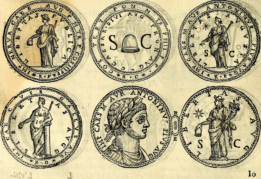 An illustration from Dialoghi di don Antonio Agostini archivescovo di Taracona, intorno alle medaglie, inscrittioni, & altre antichità, 1625, leaf 97