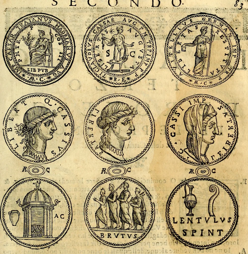 An illustration from Dialoghi di don Antonio Agostini archivescovo di Taracona, intorno alle medaglie, inscrittioni, & altre antichità, 1625, leaf 98