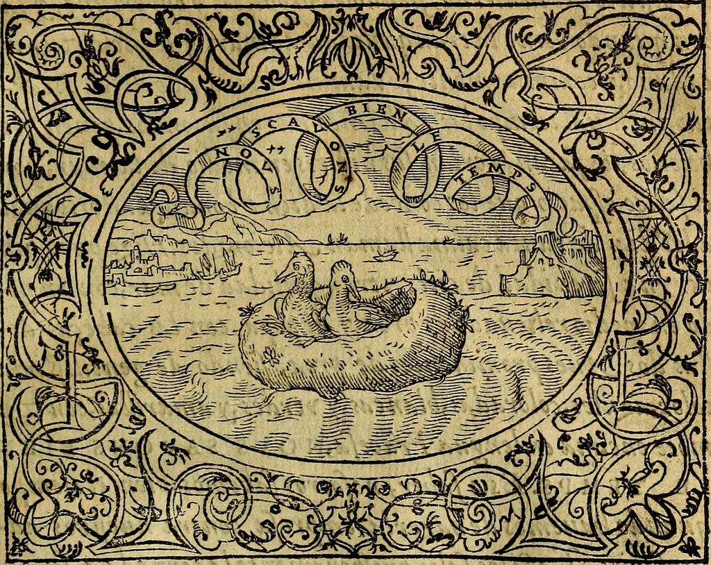 An illustration from Dialogo de las empresas militares, y amorosas, compuesto en lengua italiana, por el illvstre, y reverendissimo señor Paulo Iouio obispo de Nucera . En el qval se tracta de las devisas, armas, motes, o blasones de linages. Con vn razonemiento a esse proposito, del magnifico señot Ludouico Domeniqui. Todo nueuamente traduzido en romance castellano, por Alonso de Vlloa. Anadimos a esto las empresas heroicas, y morales, del señor Gabriel Symeon, 1561, leaf 100