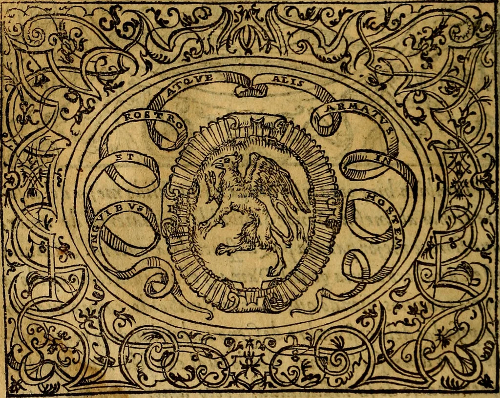 An illustration from Dialogo de las empresas militares, y amorosas, compuesto en lengua italiana, por el illvstre, y reverendissimo señor Paulo Iouio obispo de Nucera . En el qval se tracta de las devisas, armas, motes, o blasones de linages. Con vn razonemiento a esse proposito, del magnifico señot Ludouico Domeniqui. Todo nueuamente traduzido en romance castellano, por Alonso de Vlloa. Anadimos a esto las empresas heroicas, y morales, del señor Gabriel Symeon, 1561, leaf 103