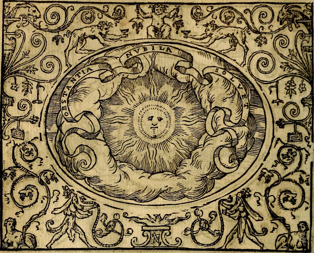 An illustration from Dialogo de las empresas militares, y amorosas, compuesto en lengua italiana, por el illvstre, y reverendissimo señor Paulo Iouio obispo de Nucera . En el qval se tracta de las devisas, armas, motes, o blasones de linages. Con vn razonemiento a esse proposito, del magnifico señot Ludouico Domeniqui. Todo nueuamente traduzido en romance castellano, por Alonso de Vlloa. Anadimos a esto las empresas heroicas, y morales, del señor Gabriel Symeon, 1561, leaf 113