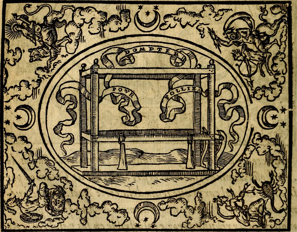 An illustration from Dialogo de las empresas militares, y amorosas, compuesto en lengua italiana, por el illvstre, y reverendissimo señor Paulo Iouio obispo de Nucera . En el qval se tracta de las devisas, armas, motes, o blasones de linages. Con vn razonemiento a esse proposito, del magnifico señot Ludouico Domeniqui. Todo nueuamente traduzido en romance castellano, por Alonso de Vlloa. Anadimos a esto las empresas heroicas, y morales, del señor Gabriel Symeon, 1561, leaf 115