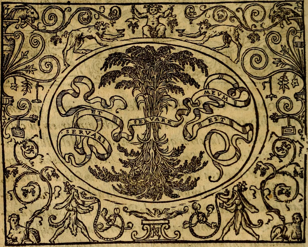 An illustration from Dialogo de las empresas militares, y amorosas, compuesto en lengua italiana, por el illvstre, y reverendissimo señor Paulo Iouio obispo de Nucera . En el qval se tracta de las devisas, armas, motes, o blasones de linages. Con vn razonemiento a esse proposito, del magnifico señot Ludouico Domeniqui. Todo nueuamente traduzido en romance castellano, por Alonso de Vlloa. Anadimos a esto las empresas heroicas, y morales, del señor Gabriel Symeon, 1561, leaf 125
