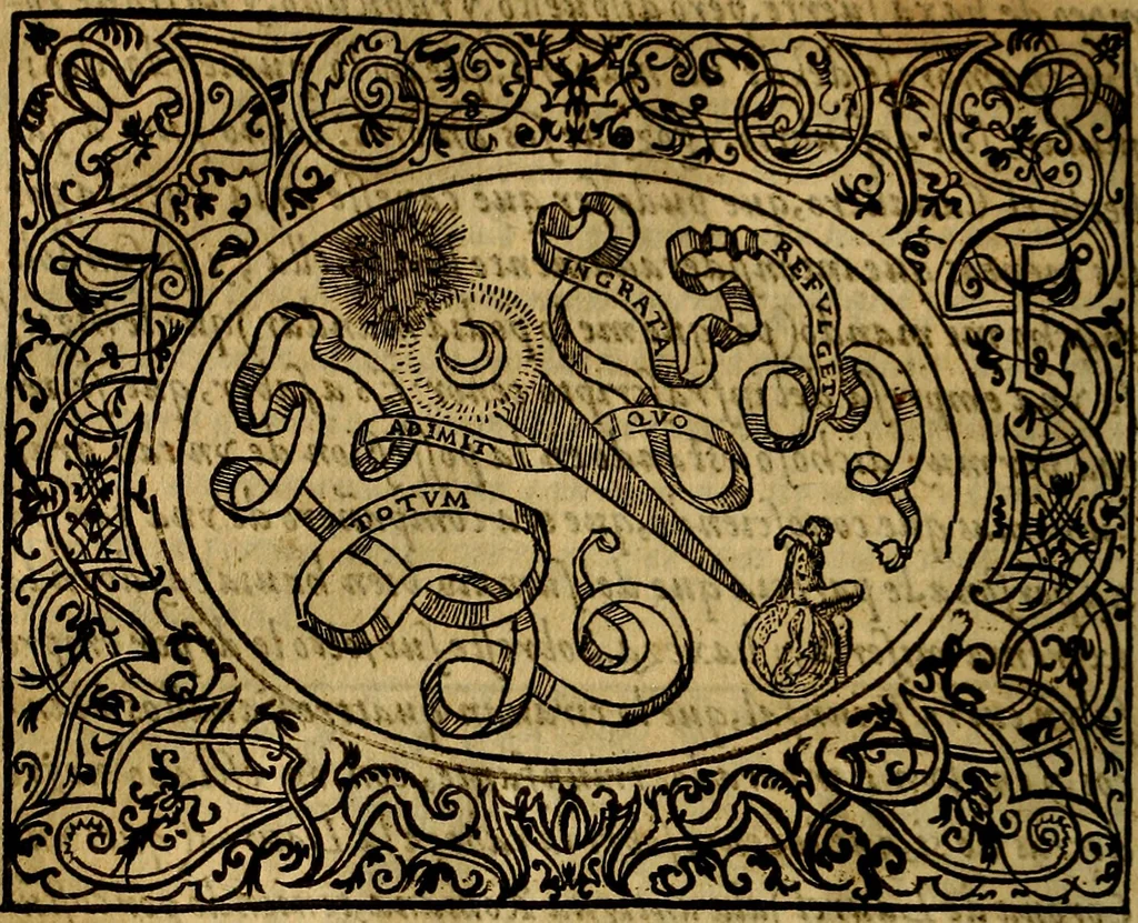 An illustration from Dialogo de las empresas militares, y amorosas, compuesto en lengua italiana, por el illvstre, y reverendissimo señor Paulo Iouio obispo de Nucera . En el qval se tracta de las devisas, armas, motes, o blasones de linages. Con vn razonemiento a esse proposito, del magnifico señot Ludouico Domeniqui. Todo nueuamente traduzido en romance castellano, por Alonso de Vlloa. Anadimos a esto las empresas heroicas, y morales, del señor Gabriel Symeon, 1561, leaf 141