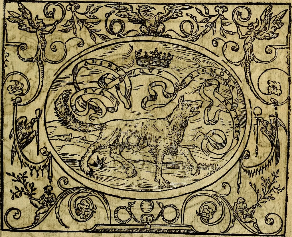An illustration from Dialogo de las empresas militares, y amorosas, compuesto en lengua italiana, por el illvstre, y reverendissimo señor Paulo Iouio obispo de Nucera . En el qval se tracta de las devisas, armas, motes, o blasones de linages. Con vn razonemiento a esse proposito, del magnifico señot Ludouico Domeniqui. Todo nueuamente traduzido en romance castellano, por Alonso de Vlloa. Anadimos a esto las empresas heroicas, y morales, del señor Gabriel Symeon, 1561, leaf 156