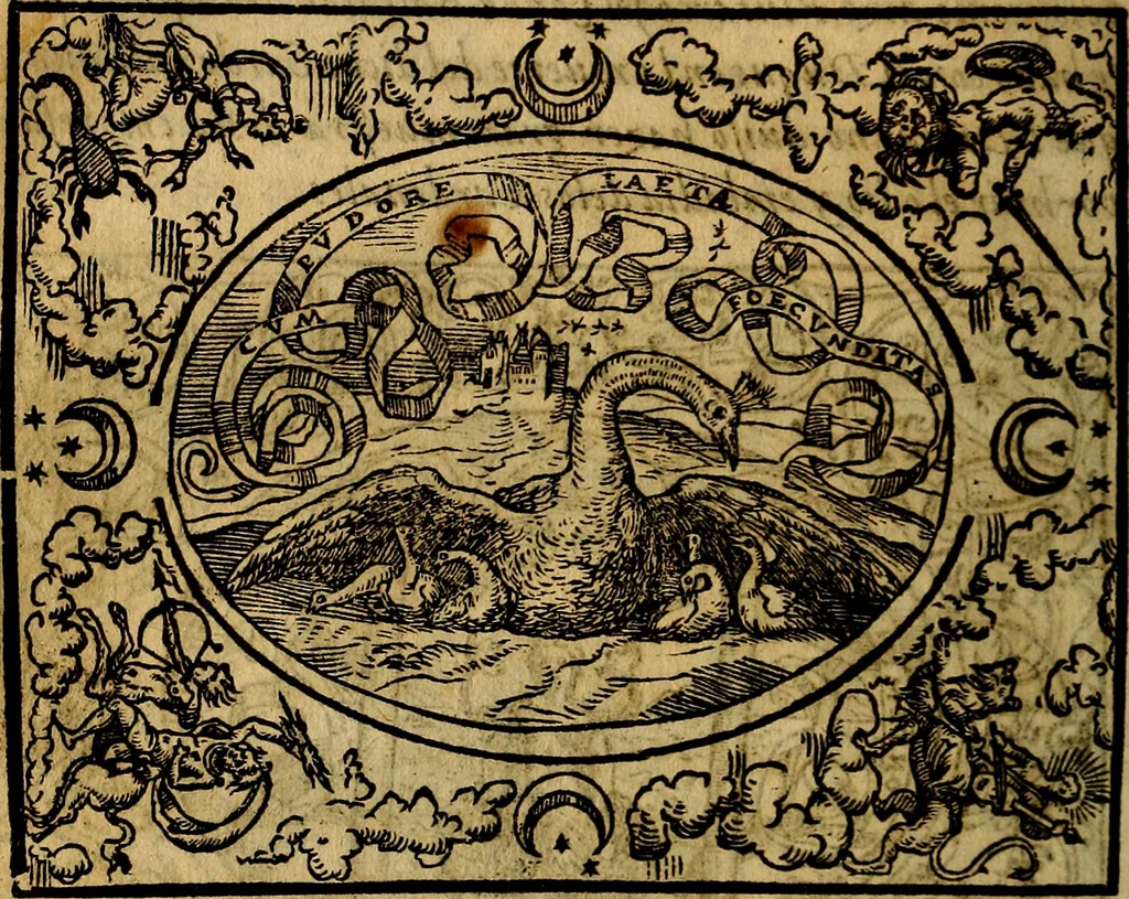 An illustration from Dialogo de las empresas militares, y amorosas, compuesto en lengua italiana, por el illvstre, y reverendissimo señor Paulo Iouio obispo de Nucera . En el qval se tracta de las devisas, armas, motes, o blasones de linages. Con vn razonemiento a esse proposito, del magnifico señot Ludouico Domeniqui. Todo nueuamente traduzido en romance castellano, por Alonso de Vlloa. Anadimos a esto las empresas heroicas, y morales, del señor Gabriel Symeon, 1561, leaf 159