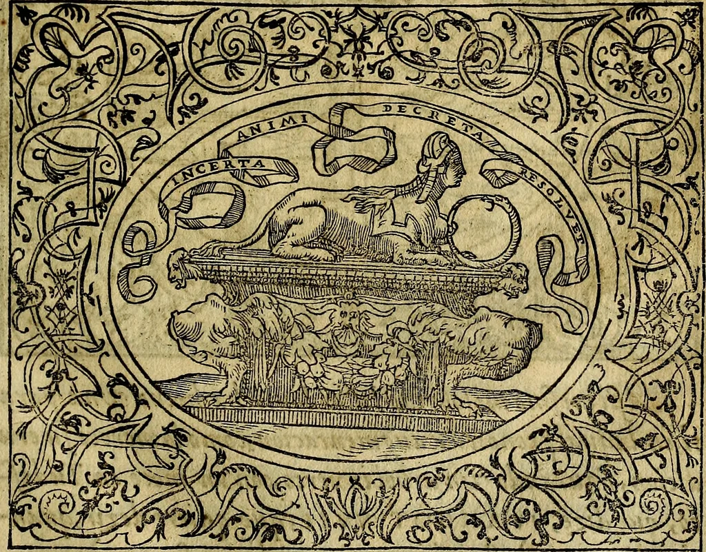 An illustration from Dialogo de las empresas militares, y amorosas, compuesto en lengua italiana, por el illvstre, y reverendissimo señor Paulo Iouio obispo de Nucera . En el qval se tracta de las devisas, armas, motes, o blasones de linages. Con vn razonemiento a esse proposito, del magnifico señot Ludouico Domeniqui. Todo nueuamente traduzido en romance castellano, por Alonso de Vlloa. Anadimos a esto las empresas heroicas, y morales, del señor Gabriel Symeon, 1561, leaf 166