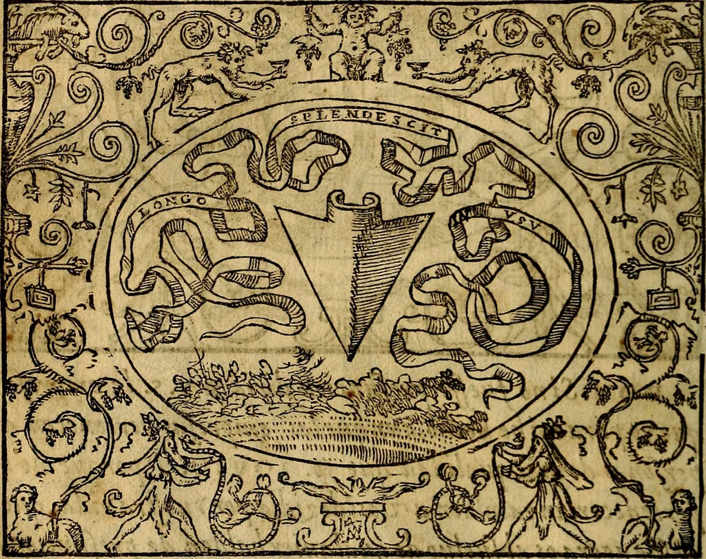 An illustration from Dialogo de las empresas militares, y amorosas, compuesto en lengua italiana, por el illvstre, y reverendissimo señor Paulo Iouio obispo de Nucera . En el qval se tracta de las devisas, armas, motes, o blasones de linages. Con vn razonemiento a esse proposito, del magnifico señot Ludouico Domeniqui. Todo nueuamente traduzido en romance castellano, por Alonso de Vlloa. Anadimos a esto las empresas heroicas, y morales, del señor Gabriel Symeon, 1561, leaf 169