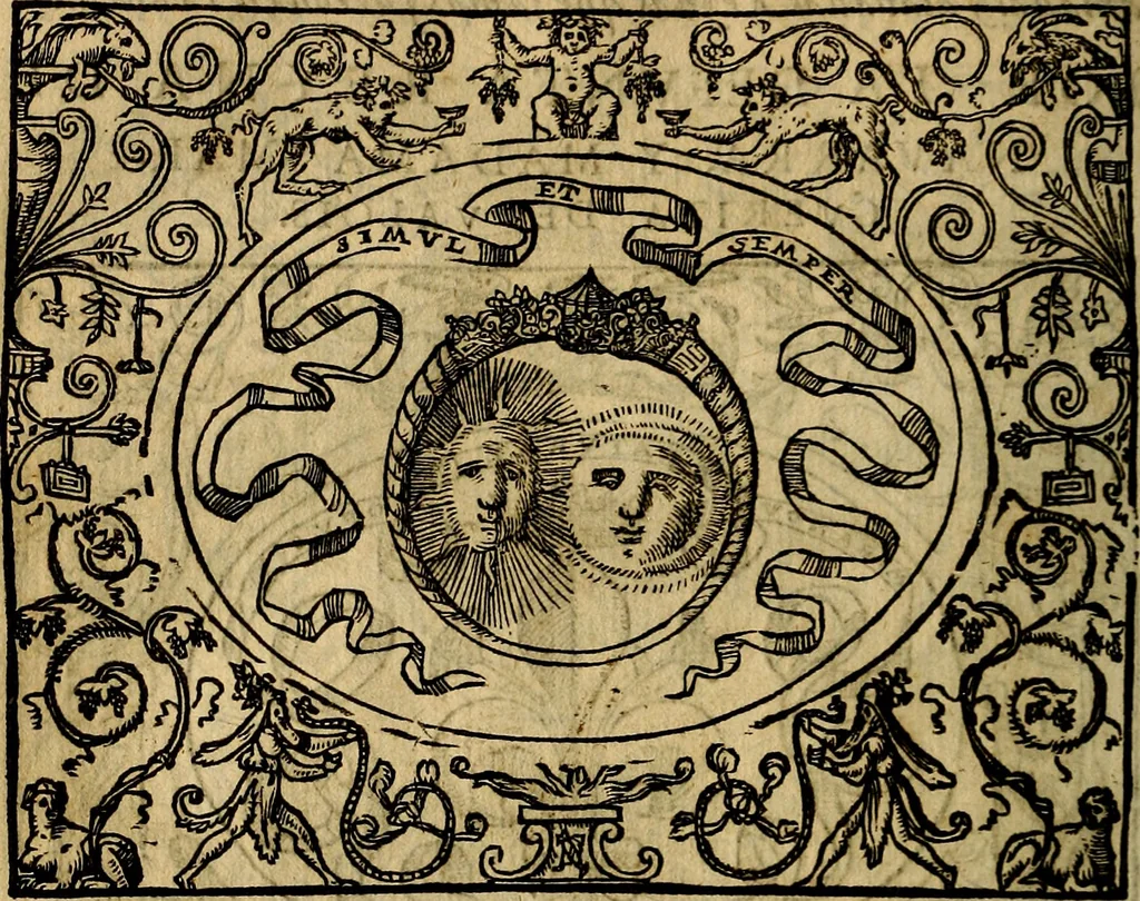 An illustration from Dialogo de las empresas militares, y amorosas, compuesto en lengua italiana, por el illvstre, y reverendissimo señor Paulo Iouio obispo de Nucera . En el qval se tracta de las devisas, armas, motes, o blasones de linages. Con vn razonemiento a esse proposito, del magnifico señot Ludouico Domeniqui. Todo nueuamente traduzido en romance castellano, por Alonso de Vlloa. Anadimos a esto las empresas heroicas, y morales, del señor Gabriel Symeon, 1561, leaf 253
