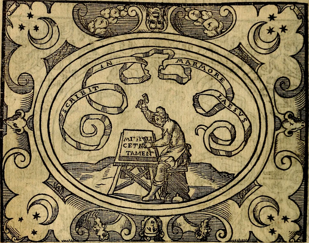 An illustration from Dialogo de las empresas militares, y amorosas, compuesto en lengua italiana, por el illvstre, y reverendissimo señor Paulo Iouio obispo de Nucera . En el qval se tracta de las devisas, armas, motes, o blasones de linages. Con vn razonemiento a esse proposito, del magnifico señot Ludouico Domeniqui. Todo nueuamente traduzido en romance castellano, por Alonso de Vlloa. Anadimos a esto las empresas heroicas, y morales, del señor Gabriel Symeon, 1561, leaf 259