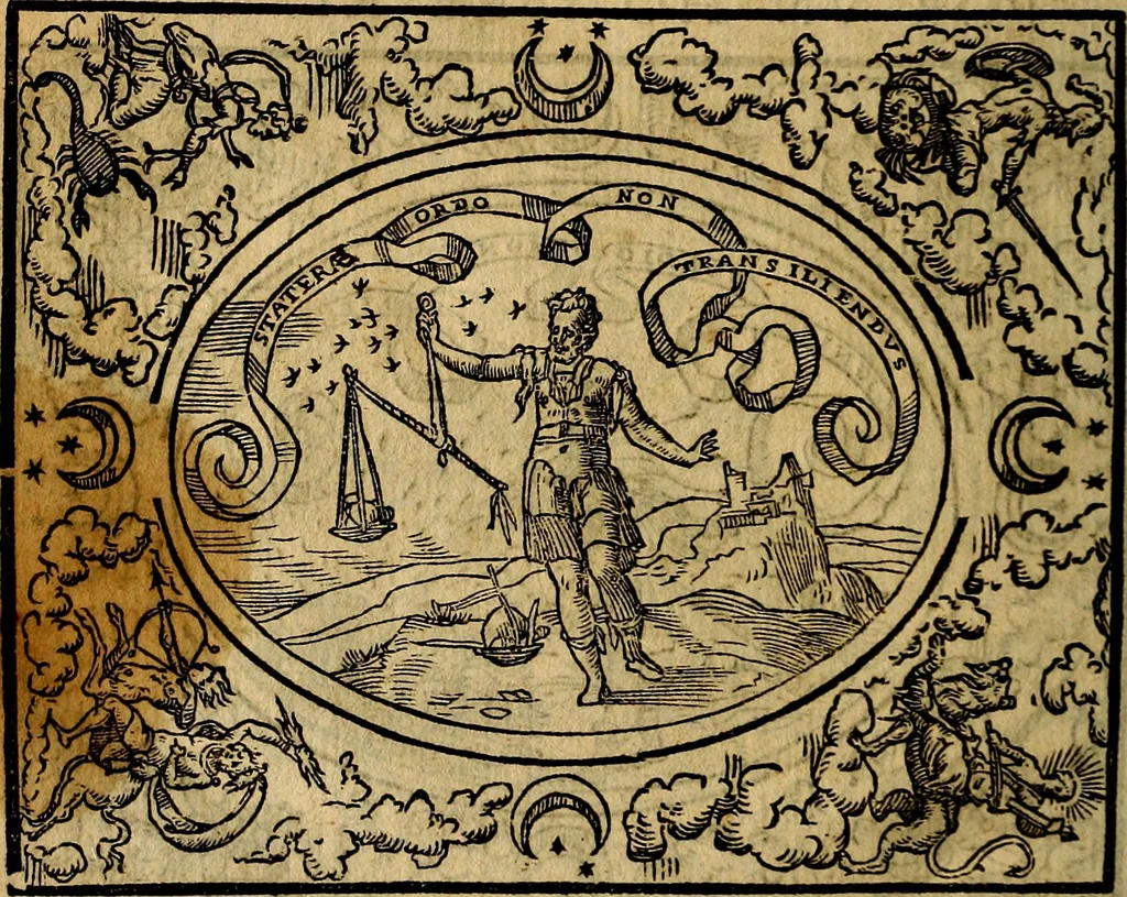 An illustration from Dialogo de las empresas militares, y amorosas, compuesto en lengua italiana, por el illvstre, y reverendissimo señor Paulo Iouio obispo de Nucera . En el qval se tracta de las devisas, armas, motes, o blasones de linages. Con vn razonemiento a esse proposito, del magnifico señot Ludouico Domeniqui. Todo nueuamente traduzido en romance castellano, por Alonso de Vlloa. Anadimos a esto las empresas heroicas, y morales, del señor Gabriel Symeon, 1561, leaf 263