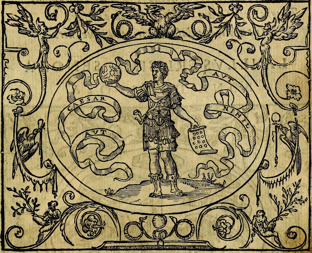 An illustration from Dialogo de las empresas militares, y amorosas, compuesto en lengua italiana, por el illvstre, y reverendissimo señor Paulo Iouio obispo de Nucera . En el qval se tracta de las devisas, armas, motes, o blasones de linages. Con vn razonemiento a esse proposito, del magnifico señot Ludouico Domeniqui. Todo nueuamente traduzido en romance castellano, por Alonso de Vlloa. Anadimos a esto las empresas heroicas, y morales, del señor Gabriel Symeon, 1561, leaf 266