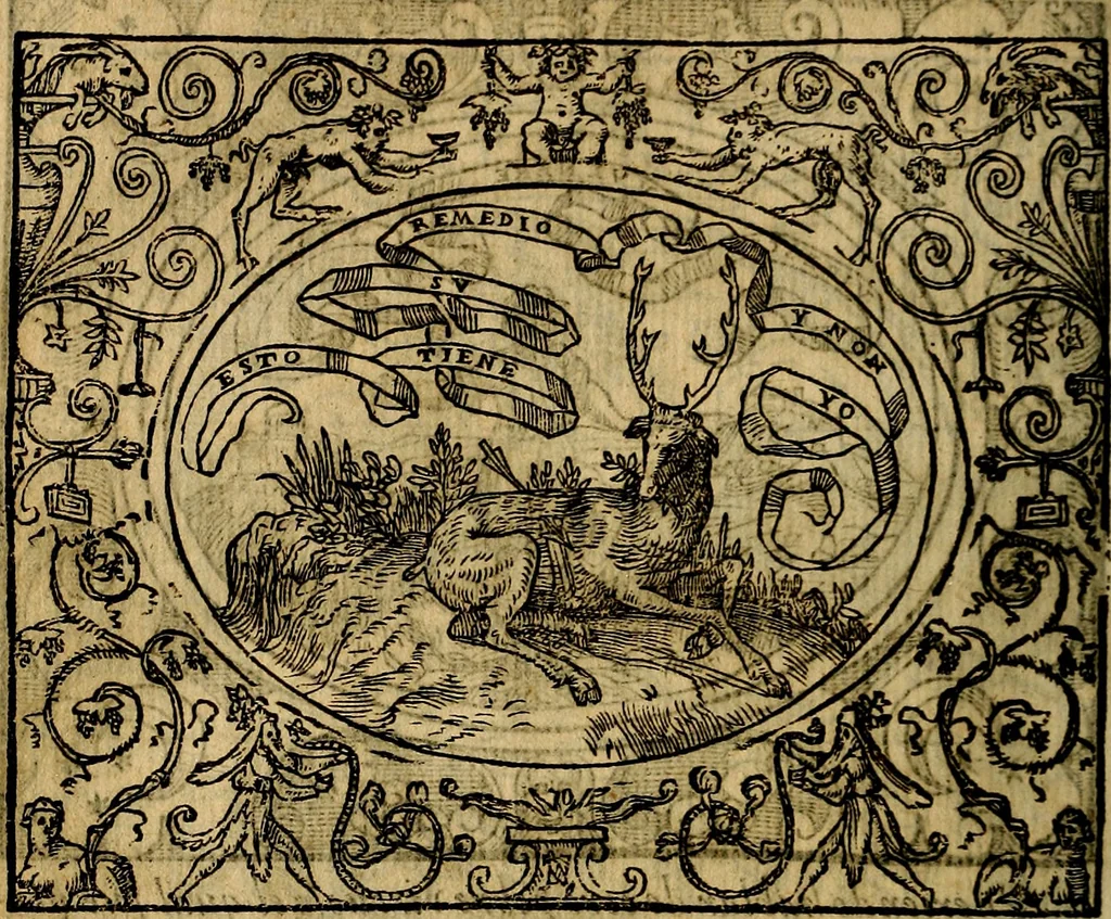 An illustration from Dialogo de las empresas militares, y amorosas, compuesto en lengua italiana, por el illvstre, y reverendissimo señor Paulo Iouio obispo de Nucera . En el qval se tracta de las devisas, armas, motes, o blasones de linages. Con vn razonemiento a esse proposito, del magnifico señot Ludouico Domeniqui. Todo nueuamente traduzido en romance castellano, por Alonso de Vlloa. Anadimos a esto las empresas heroicas, y morales, del señor Gabriel Symeon, 1561, leaf 271