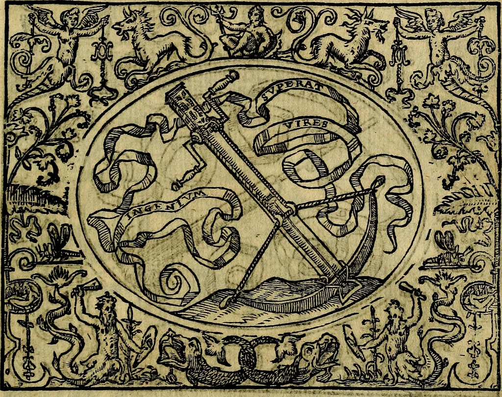 An illustration from Dialogo de las empresas militares, y amorosas, compuesto en lengua italiana, por el illvstre, y reverendissimo señor Paulo Iouio obispo de Nucera . En el qval se tracta de las devisas, armas, motes, o blasones de linages. Con vn razonemiento a esse proposito, del magnifico señot Ludouico Domeniqui. Todo nueuamente traduzido en romance castellano, por Alonso de Vlloa. Anadimos a esto las empresas heroicas, y morales, del señor Gabriel Symeon, 1561, leaf 272