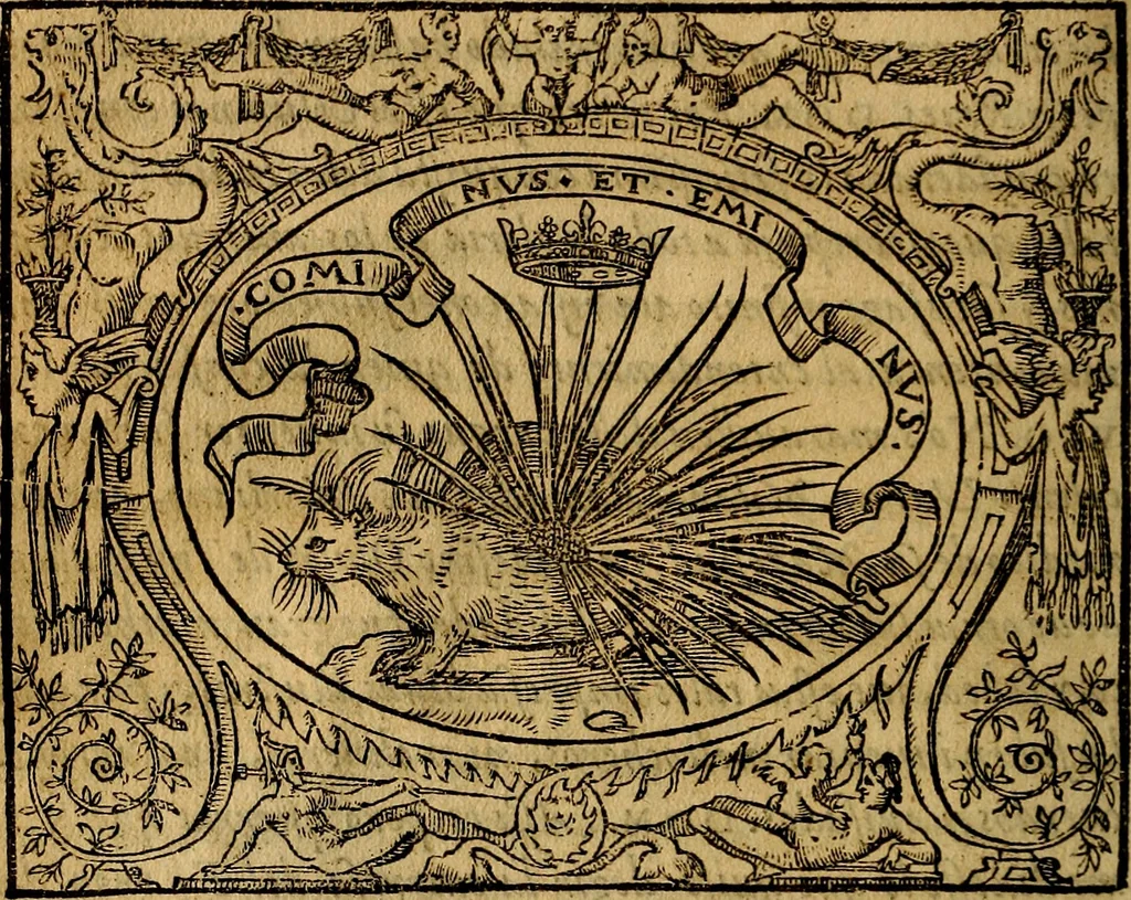 An illustration from Dialogo de las empresas militares, y amorosas, compuesto en lengua italiana, por el illvstre, y reverendissimo señor Paulo Iouio obispo de Nucera . En el qval se tracta de las devisas, armas, motes, o blasones de linages. Con vn razonemiento a esse proposito, del magnifico señot Ludouico Domeniqui. Todo nueuamente traduzido en romance castellano, por Alonso de Vlloa. Anadimos a esto las empresas heroicas, y morales, del señor Gabriel Symeon, 1561, leaf 39