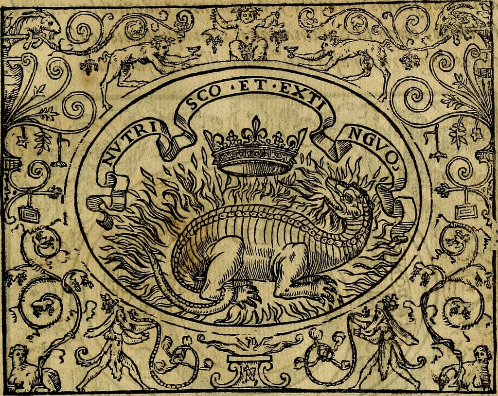 An illustration from Dialogo de las empresas militares, y amorosas, compuesto en lengua italiana, por el illvstre, y reverendissimo señor Paulo Iouio obispo de Nucera . En el qval se tracta de las devisas, armas, motes, o blasones de linages. Con vn razonemiento a esse proposito, del magnifico señot Ludouico Domeniqui. Todo nueuamente traduzido en romance castellano, por Alonso de Vlloa. Anadimos a esto las empresas heroicas, y morales, del señor Gabriel Symeon, 1561, leaf 42