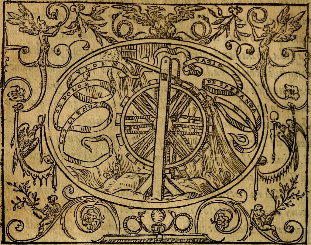 An illustration from Dialogo de las empresas militares, y amorosas, compuesto en lengua italiana, por el illvstre, y reverendissimo señor Paulo Iouio obispo de Nucera . En el qval se tracta de las devisas, armas, motes, o blasones de linages. Con vn razonemiento a esse proposito, del magnifico señot Ludouico Domeniqui. Todo nueuamente traduzido en romance castellano, por Alonso de Vlloa. Anadimos a esto las empresas heroicas, y morales, del señor Gabriel Symeon, 1561, leaf 47