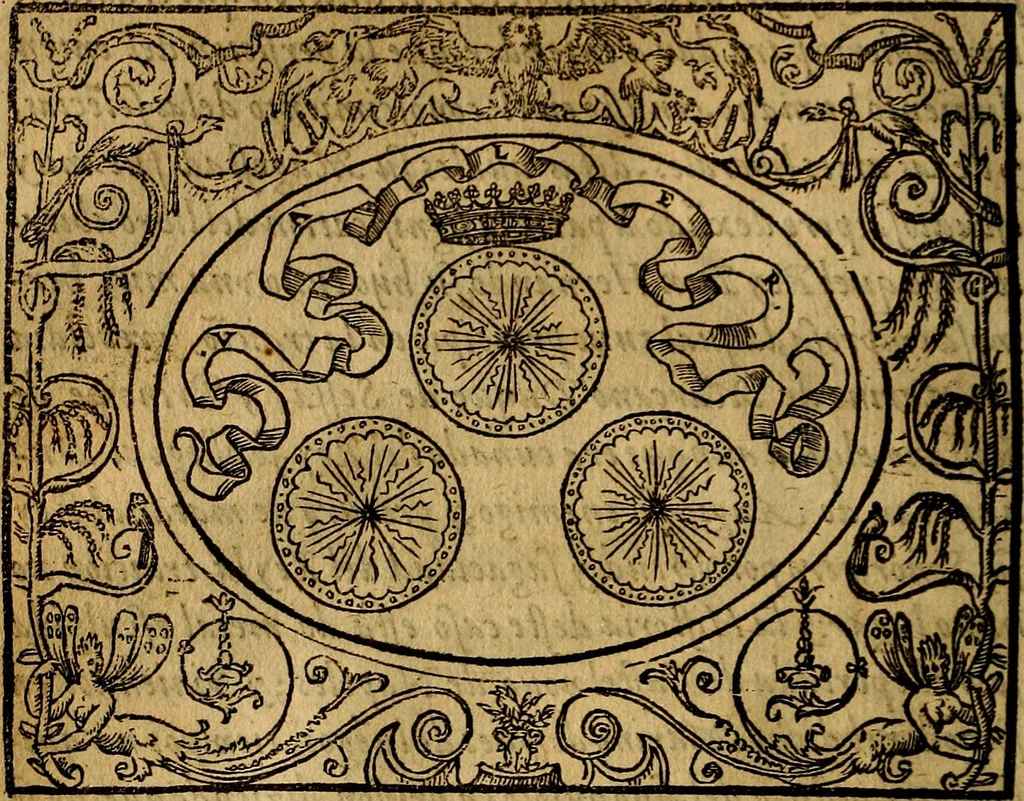 An illustration from Dialogo de las empresas militares, y amorosas, compuesto en lengua italiana, por el illvstre, y reverendissimo señor Paulo Iouio obispo de Nucera . En el qval se tracta de las devisas, armas, motes, o blasones de linages. Con vn razonemiento a esse proposito, del magnifico señot Ludouico Domeniqui. Todo nueuamente traduzido en romance castellano, por Alonso de Vlloa. Anadimos a esto las empresas heroicas, y morales, del señor Gabriel Symeon, 1561, leaf 51