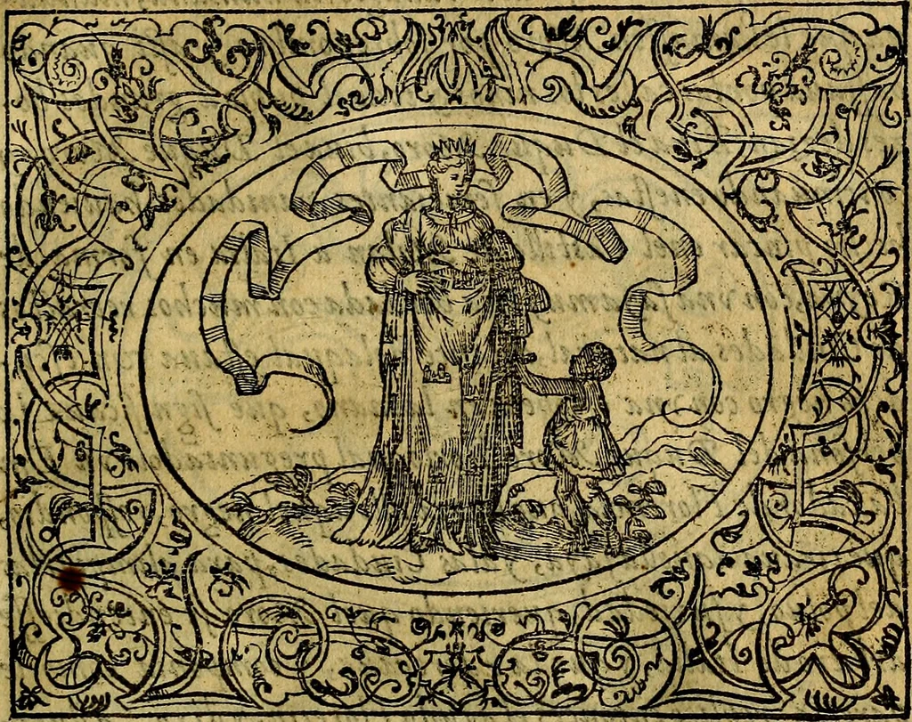 An illustration from Dialogo de las empresas militares, y amorosas, compuesto en lengua italiana, por el illvstre, y reverendissimo señor Paulo Iouio obispo de Nucera . En el qval se tracta de las devisas, armas, motes, o blasones de linages. Con vn razonemiento a esse proposito, del magnifico señot Ludouico Domeniqui. Todo nueuamente traduzido en romance castellano, por Alonso de Vlloa. Anadimos a esto las empresas heroicas, y morales, del señor Gabriel Symeon, 1561, leaf 56