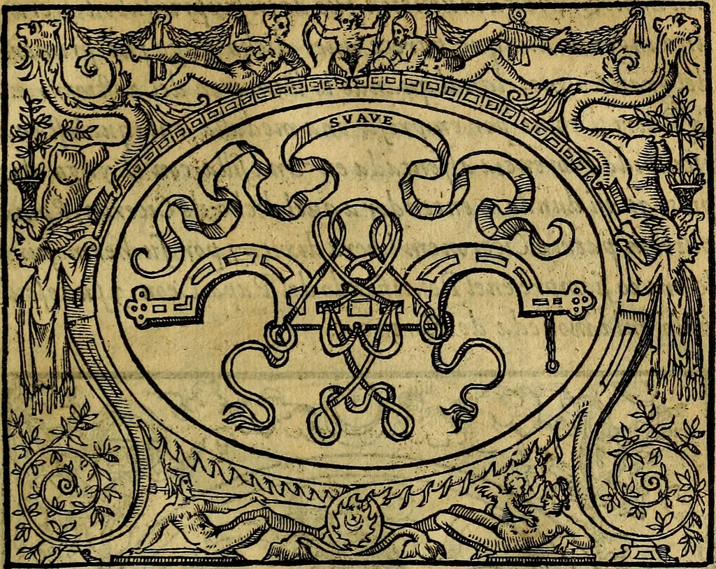 An illustration from Dialogo de las empresas militares, y amorosas, compuesto en lengua italiana, por el illvstre, y reverendissimo señor Paulo Iouio obispo de Nucera . En el qval se tracta de las devisas, armas, motes, o blasones de linages. Con vn razonemiento a esse proposito, del magnifico señot Ludouico Domeniqui. Todo nueuamente traduzido en romance castellano, por Alonso de Vlloa. Anadimos a esto las empresas heroicas, y morales, del señor Gabriel Symeon, 1561, leaf 58