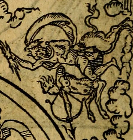An illustration from Dialogo de las empresas militares, y amorosas, compuesto en lengua italiana, por el illvstre, y reverendissimo señor Paulo Iouio obispo de Nucera . En el qval se tracta de las devisas, armas, motes, o blasones de linages. Con vn razonemiento a esse proposito, del magnifico señot Ludouico Domeniqui. Todo nueuamente traduzido en romance castellano, por Alonso de Vlloa. Anadimos a esto las empresas heroicas, y morales, del señor Gabriel Symeon, 1561, leaf 59