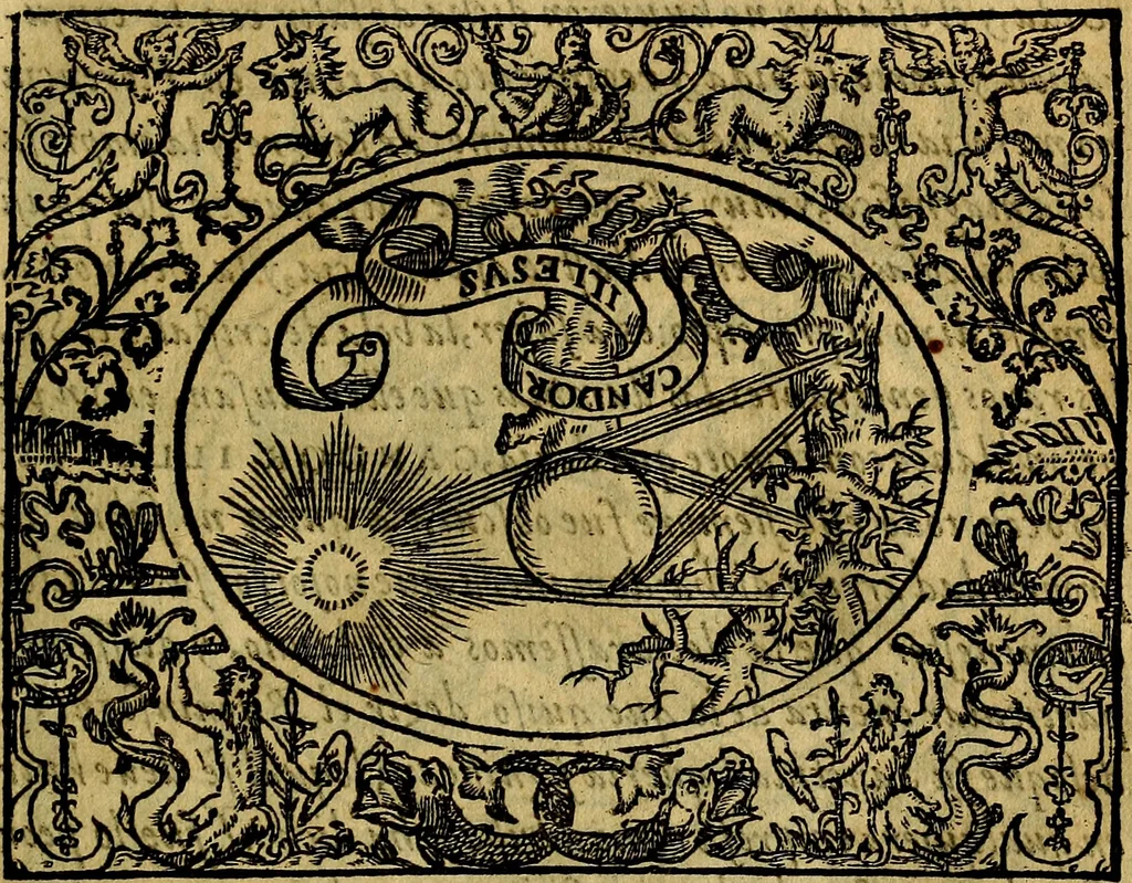 An illustration from Dialogo de las empresas militares, y amorosas, compuesto en lengua italiana, por el illvstre, y reverendissimo señor Paulo Iouio obispo de Nucera . En el qval se tracta de las devisas, armas, motes, o blasones de linages. Con vn razonemiento a esse proposito, del magnifico señot Ludouico Domeniqui. Todo nueuamente traduzido en romance castellano, por Alonso de Vlloa. Anadimos a esto las empresas heroicas, y morales, del señor Gabriel Symeon, 1561, leaf 64