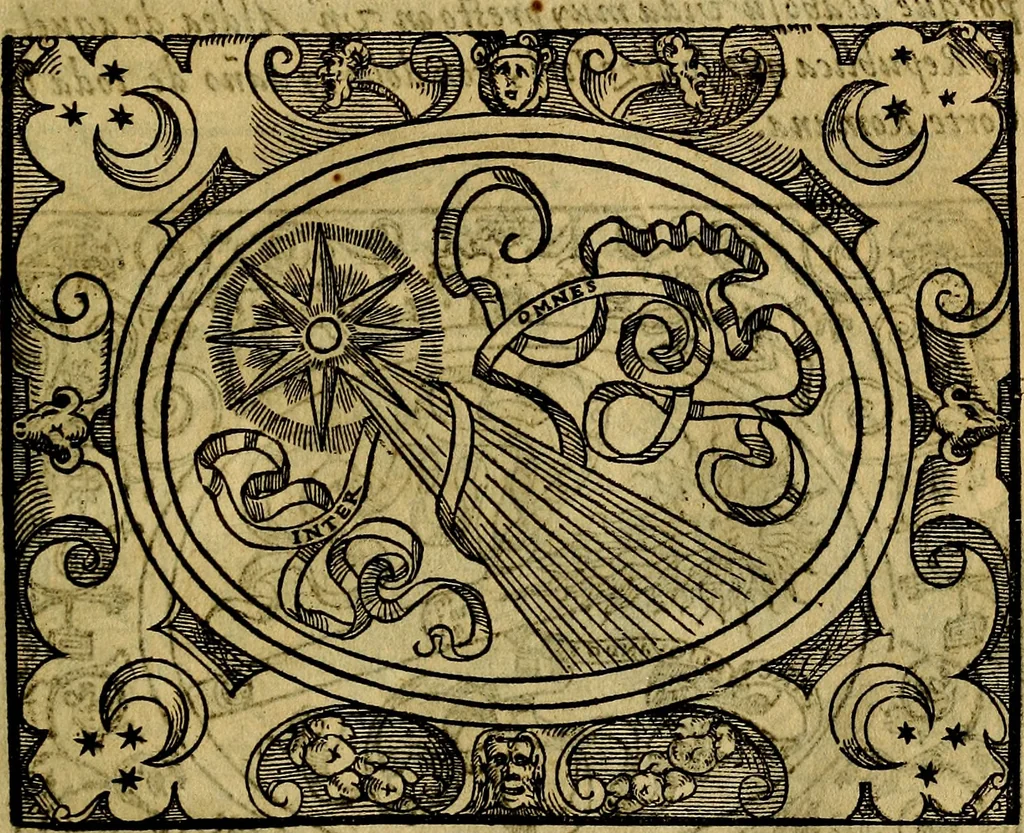 An illustration from Dialogo de las empresas militares, y amorosas, compuesto en lengua italiana, por el illvstre, y reverendissimo señor Paulo Iouio obispo de Nucera . En el qval se tracta de las devisas, armas, motes, o blasones de linages. Con vn razonemiento a esse proposito, del magnifico señot Ludouico Domeniqui. Todo nueuamente traduzido en romance castellano, por Alonso de Vlloa. Anadimos a esto las empresas heroicas, y morales, del señor Gabriel Symeon, 1561, leaf 66
