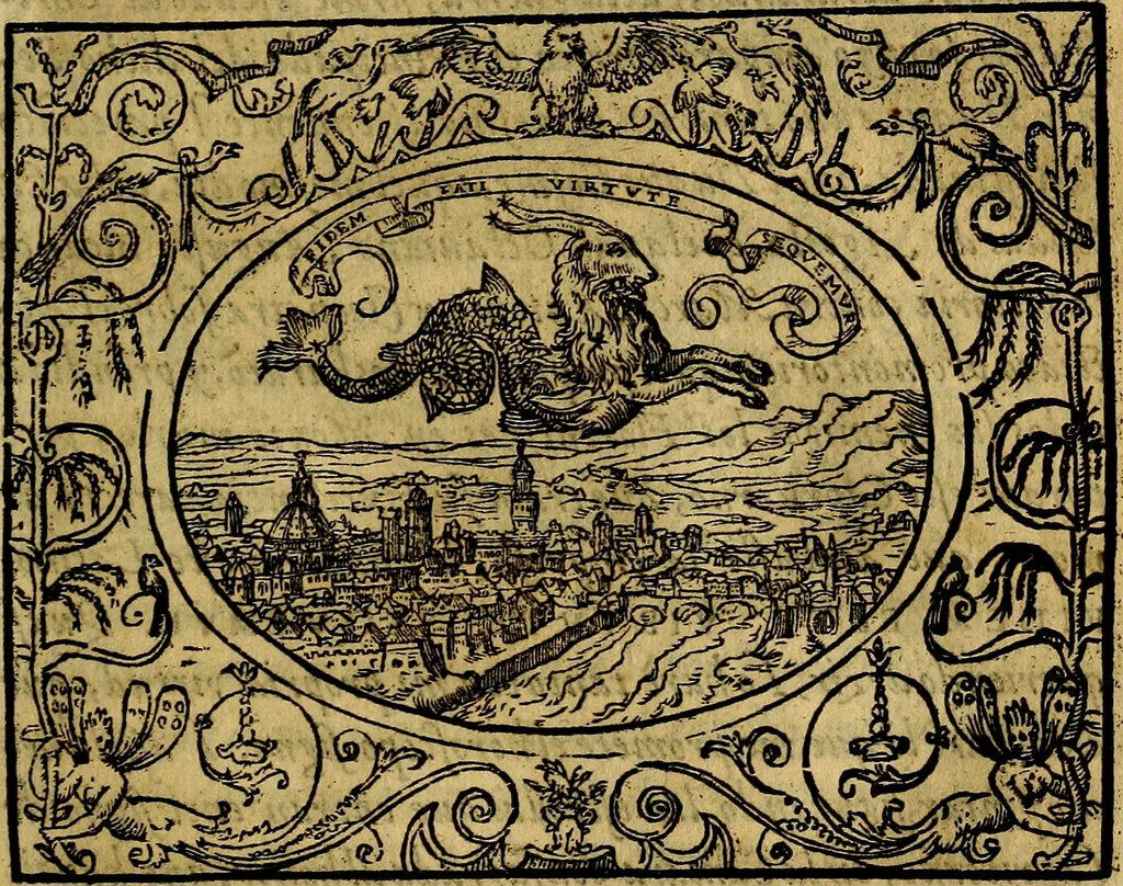 An illustration from Dialogo de las empresas militares, y amorosas, compuesto en lengua italiana, por el illvstre, y reverendissimo señor Paulo Iouio obispo de Nucera . En el qval se tracta de las devisas, armas, motes, o blasones de linages. Con vn razonemiento a esse proposito, del magnifico señot Ludouico Domeniqui. Todo nueuamente traduzido en romance castellano, por Alonso de Vlloa. Anadimos a esto las empresas heroicas, y morales, del señor Gabriel Symeon, 1561, leaf 70