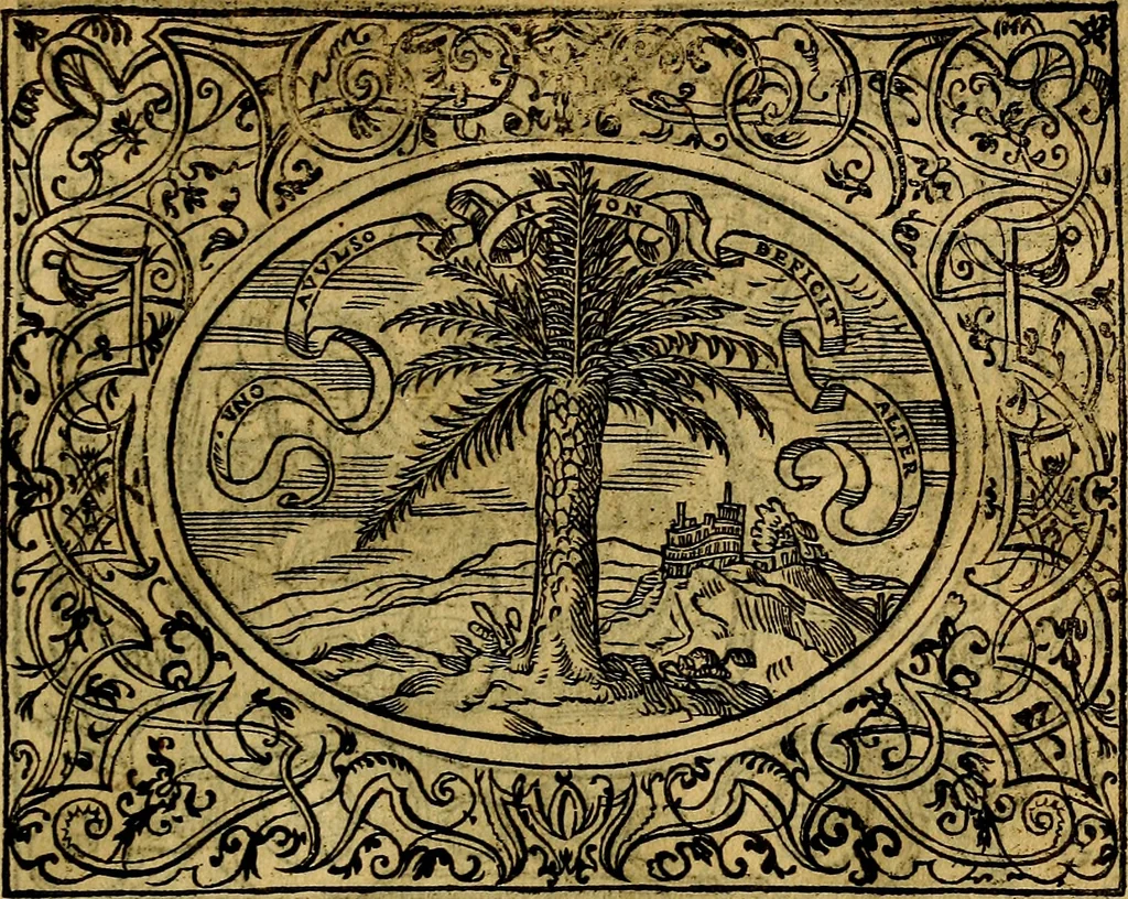 An illustration from Dialogo de las empresas militares, y amorosas, compuesto en lengua italiana, por el illvstre, y reverendissimo señor Paulo Iouio obispo de Nucera . En el qval se tracta de las devisas, armas, motes, o blasones de linages. Con vn razonemiento a esse proposito, del magnifico señot Ludouico Domeniqui. Todo nueuamente traduzido en romance castellano, por Alonso de Vlloa. Anadimos a esto las empresas heroicas, y morales, del señor Gabriel Symeon, 1561, leaf 72