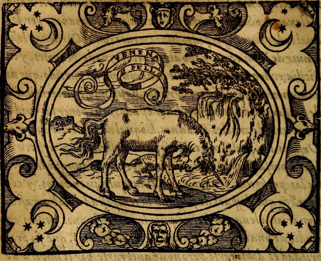 An illustration from Dialogo de las empresas militares, y amorosas, compuesto en lengua italiana, por el illvstre, y reverendissimo señor Paulo Iouio obispo de Nucera . En el qval se tracta de las devisas, armas, motes, o blasones de linages. Con vn razonemiento a esse proposito, del magnifico señot Ludouico Domeniqui. Todo nueuamente traduzido en romance castellano, por Alonso de Vlloa. Anadimos a esto las empresas heroicas, y morales, del señor Gabriel Symeon, 1561, leaf 87